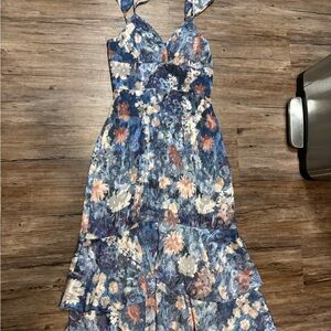 Hutch Blue and Orange Floral High Low Dress